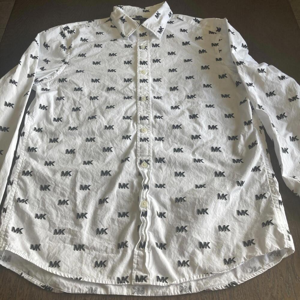Michael Kors Men’s M Long Sleeve Button Up Shirt With The MK Print - Picture 2 of 7